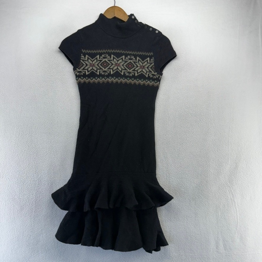 Ralph Lauren Rugby Dress Women's Small Black Wool Linen Fair Isle Nordic Preppy